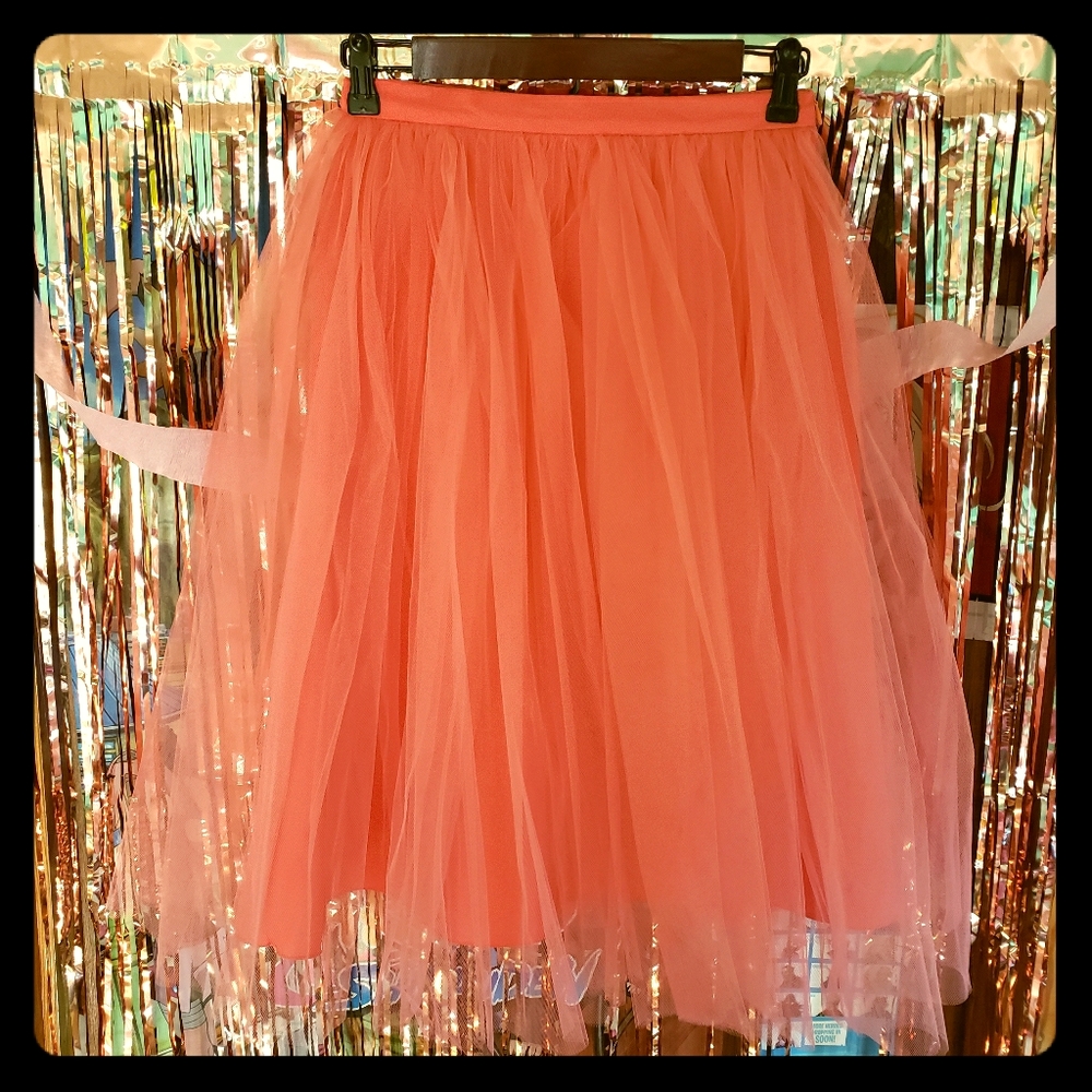 Peach Pink FANFARONADA tulle Skirt waist 26 XS spring summer bridal fairy tutu